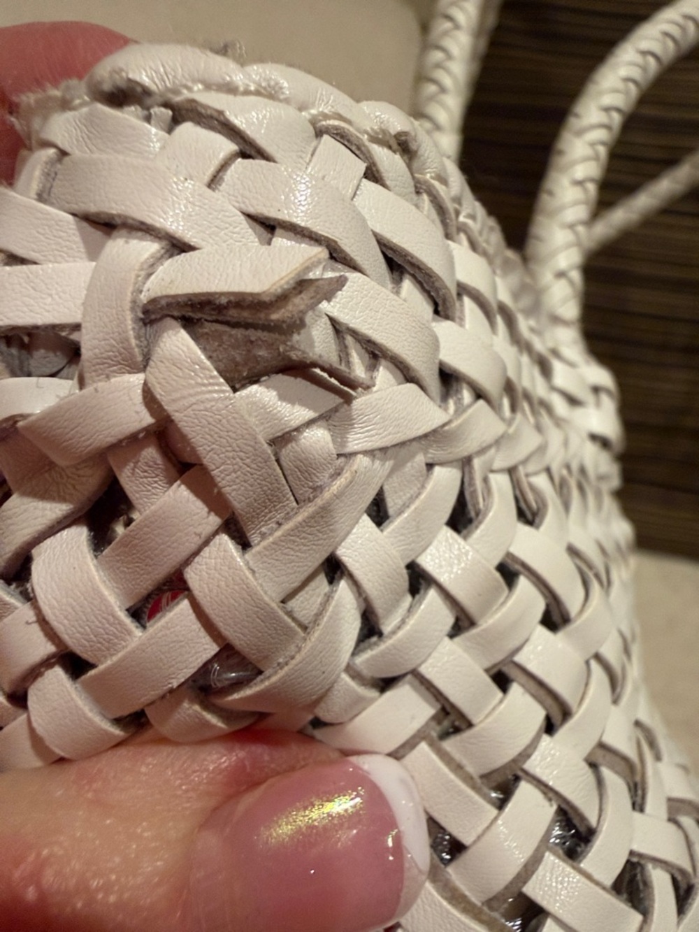 Cache Vintage Woven Leather Tote Bag in White and Silver - Picture 10 of 15